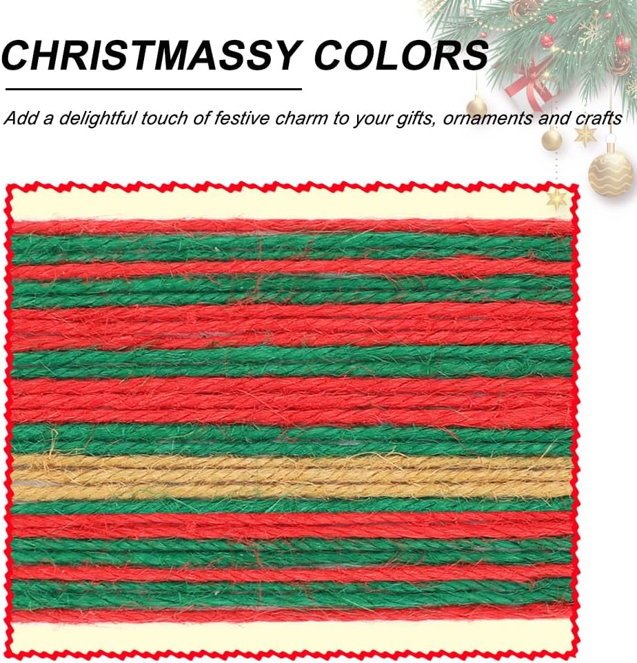 3 Rolls 984 Ft 2mm Colored Jute Twine Red Green Brown for Xmas
