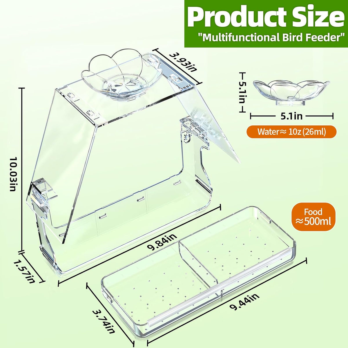 Window Bird Feeder with Non-Marking Self-Adhesive Hooks