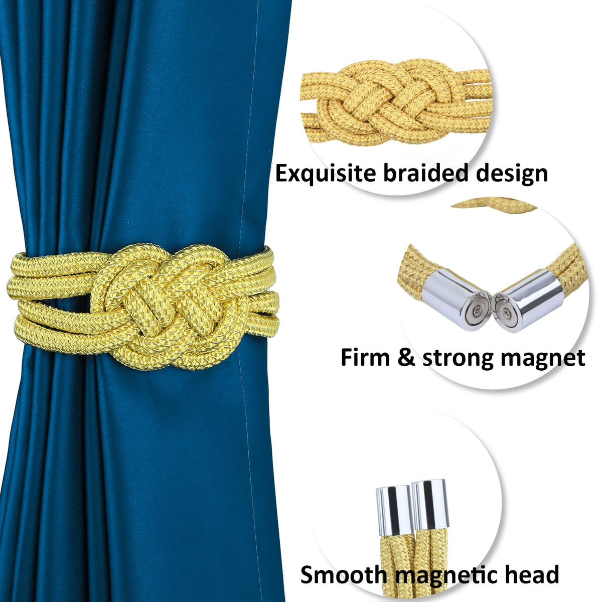 4 Pack Magnetic Curtain Tiebacks, Decorative Curtain Holdbacks