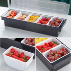 5 Compartment Plastic Dispenser Fruit Veggie Condiment Caddy with Lid，Ice Cooled Condiment Serving Container Chilled