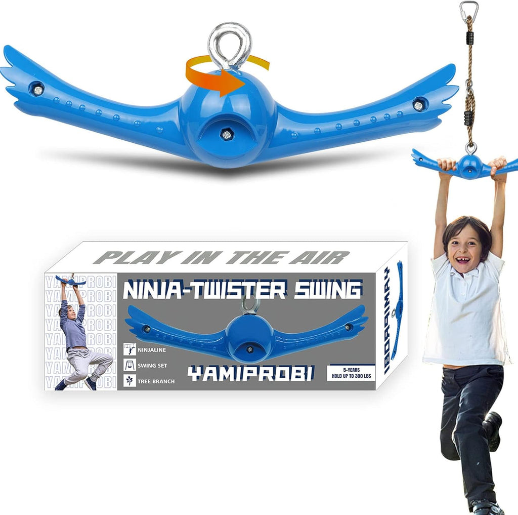Ninja-Twister Swing Spins Set: Slackline Attachments - 360° Handle Twist-Spin Flips Toy Activate Ninja Powers Warrior