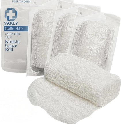 Sterile Kerlix Krinkle Gauze Rolls 4.5x4.1 yd 6-Ply Cotton, 5 Pack | Highly absorbent, wound dressing, first aid
