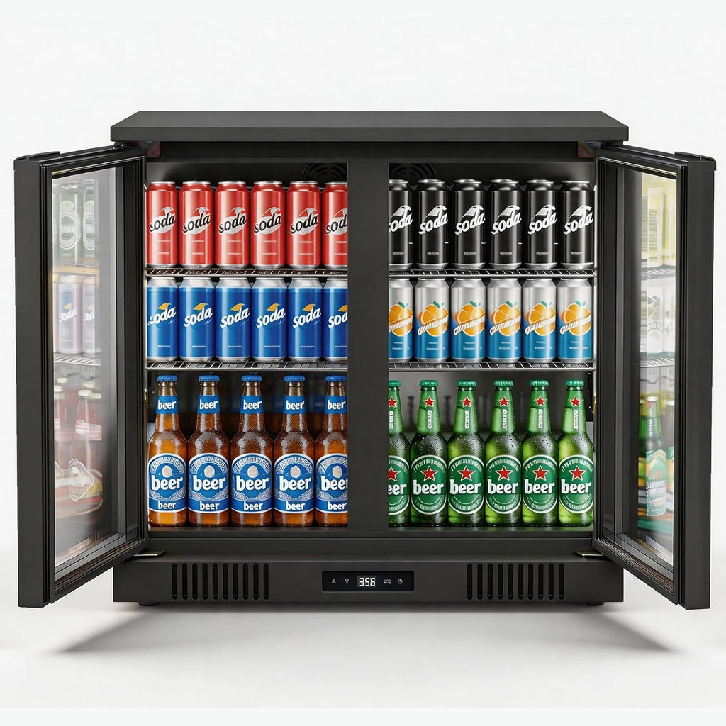 36 Inch Back Bar Cooler 2 Door 216 Can Black