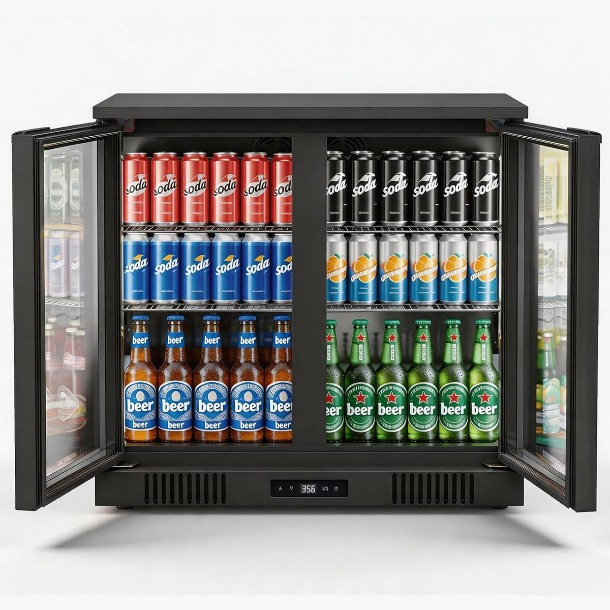 36 Inch Back Bar Cooler 2 Door 216 Can Black