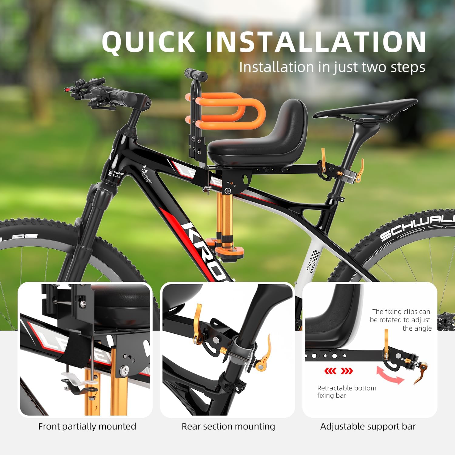 Child Bike Seat, Kids Bike Seat with Guardrail, High Seat Cushion Backrest Mountain Bike Child Bike Seat, Bicycle