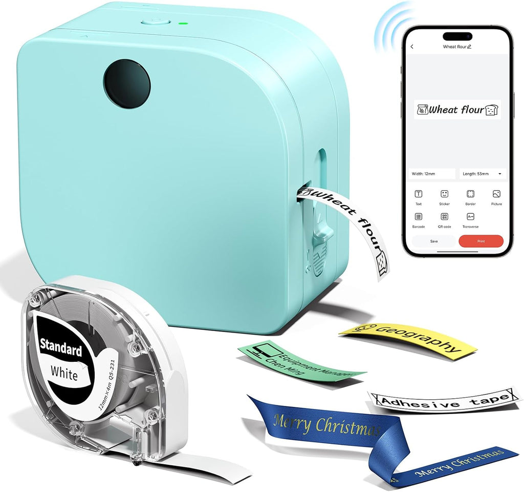 P12 Label Maker Machine with 1 Tape, Bluetooth Small Ribbon Printer | Thermal Transfer Ribbon Printer, Printer