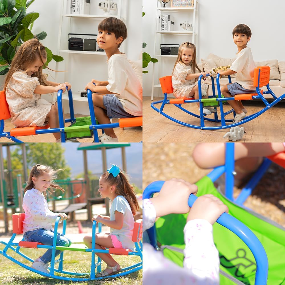Double Rocking Seesaw – 2-Seater Teeter Totter for Kids Ages 3-5 – Outdoor Ride-On Playground Toy for Two Children –