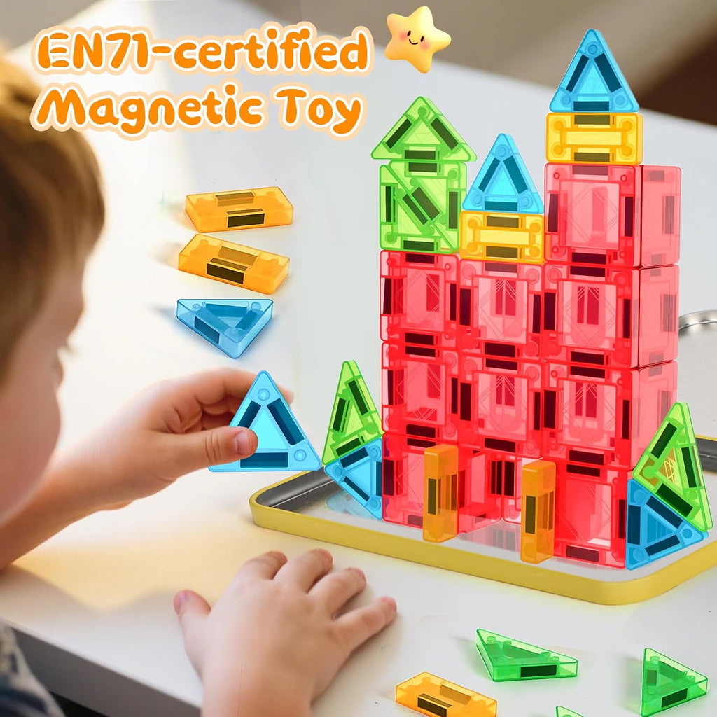 Magnetic Tiles Magnetic Blocks Building Toy: Portable Mini Magnetic Tiles Travel Set 32 Pieces Montessori Toys