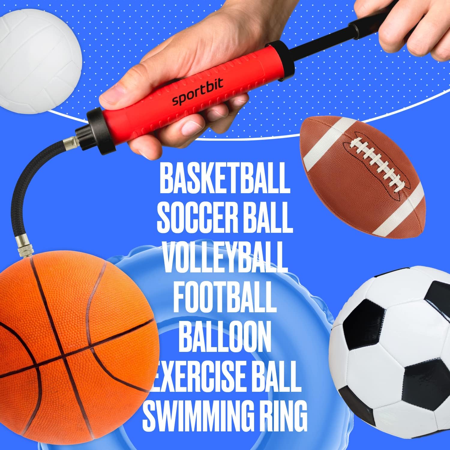 Basketball Pump – Ball Pump for Sports Balls with Push & Pull Inflating System – Hand Pump for Basketball