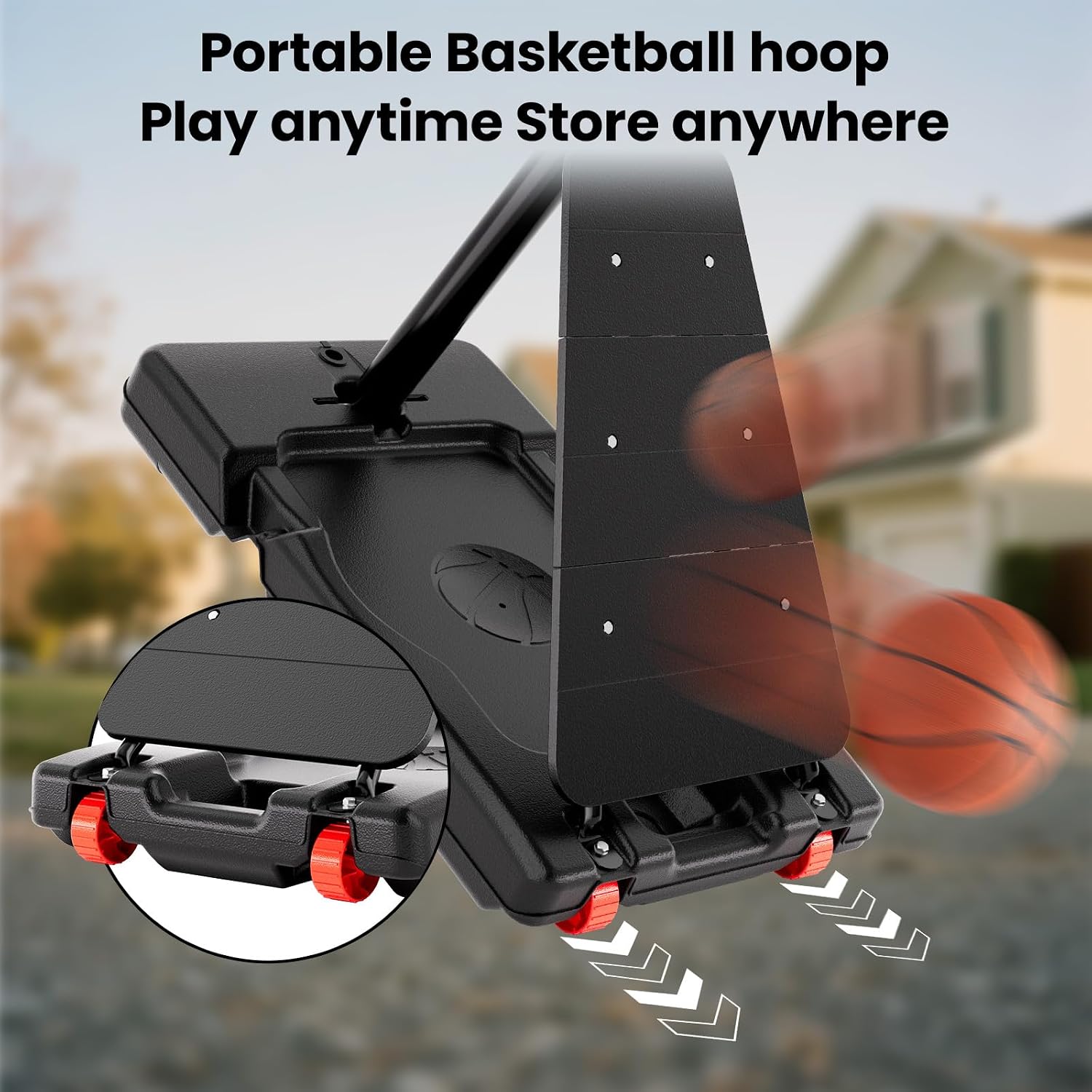 Basketball Hoop, 40&44&48IN Backboard with Portable Wheels | 10FT Hand-Crank Adjustable Basketball Goal System