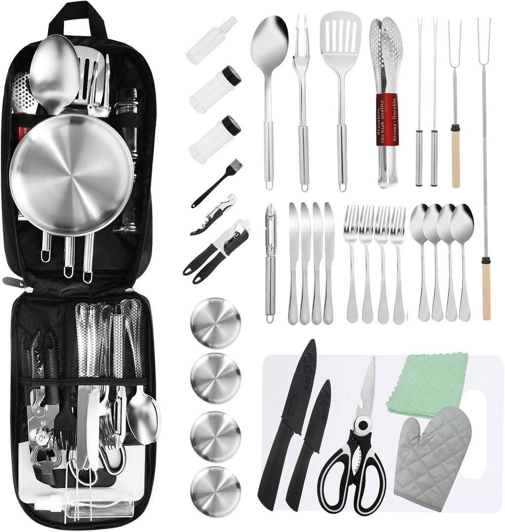 Essential Camping Utensils Set Stainless Steel Camping Mess Kit Portable Outdoor Cookware Cutlery Set Essential