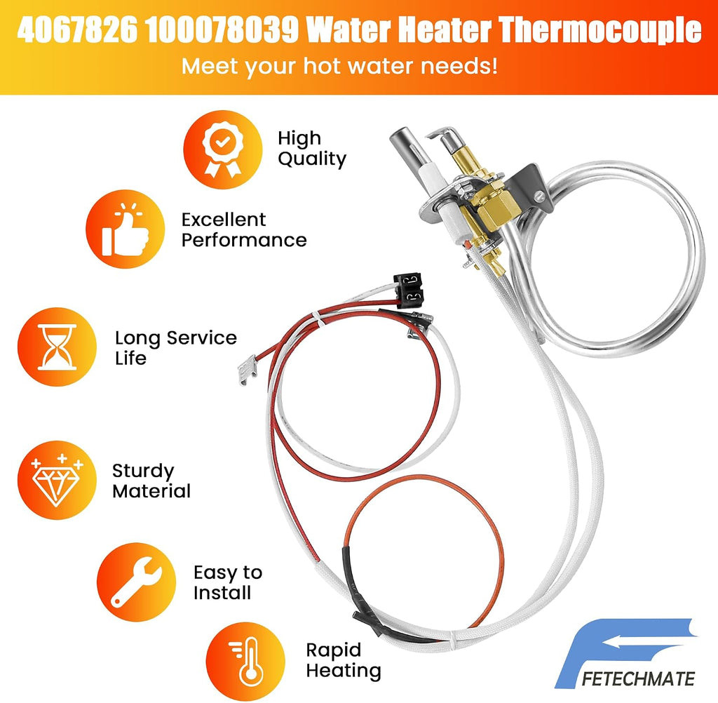 100112330 9007876 Water Heater Pilot Assembly Compatible with 300 301 Series, Whirl-pool, Ken-more, Am-erican, Re-liance, A.O.S-mith, 9007877 4067826 100078039 Water Heater Thermocouple by Fetechmate