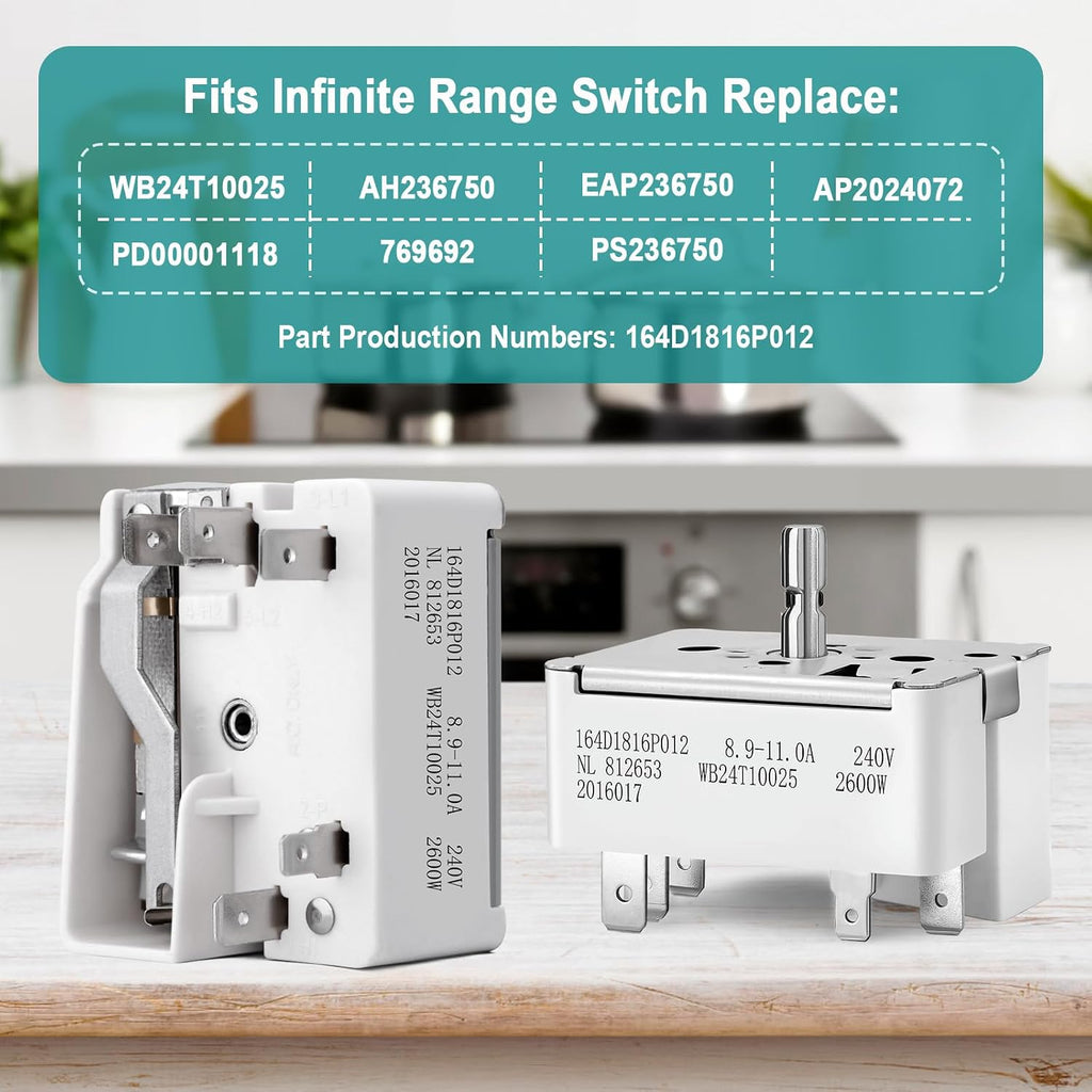 WB24T10025 Infinite Range Control Switch for GE 8" Electric Stove Burner