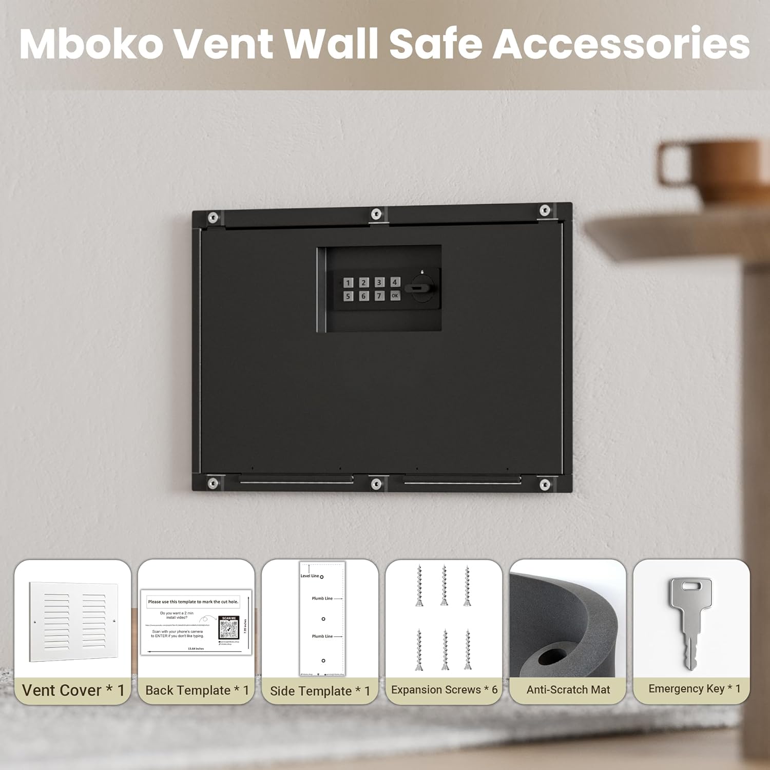 Hidden In Wall Safe with Vent Cover, Electronic Wall Mount Safe with Magnetic Concealment, Small Recessed Hidden Safe