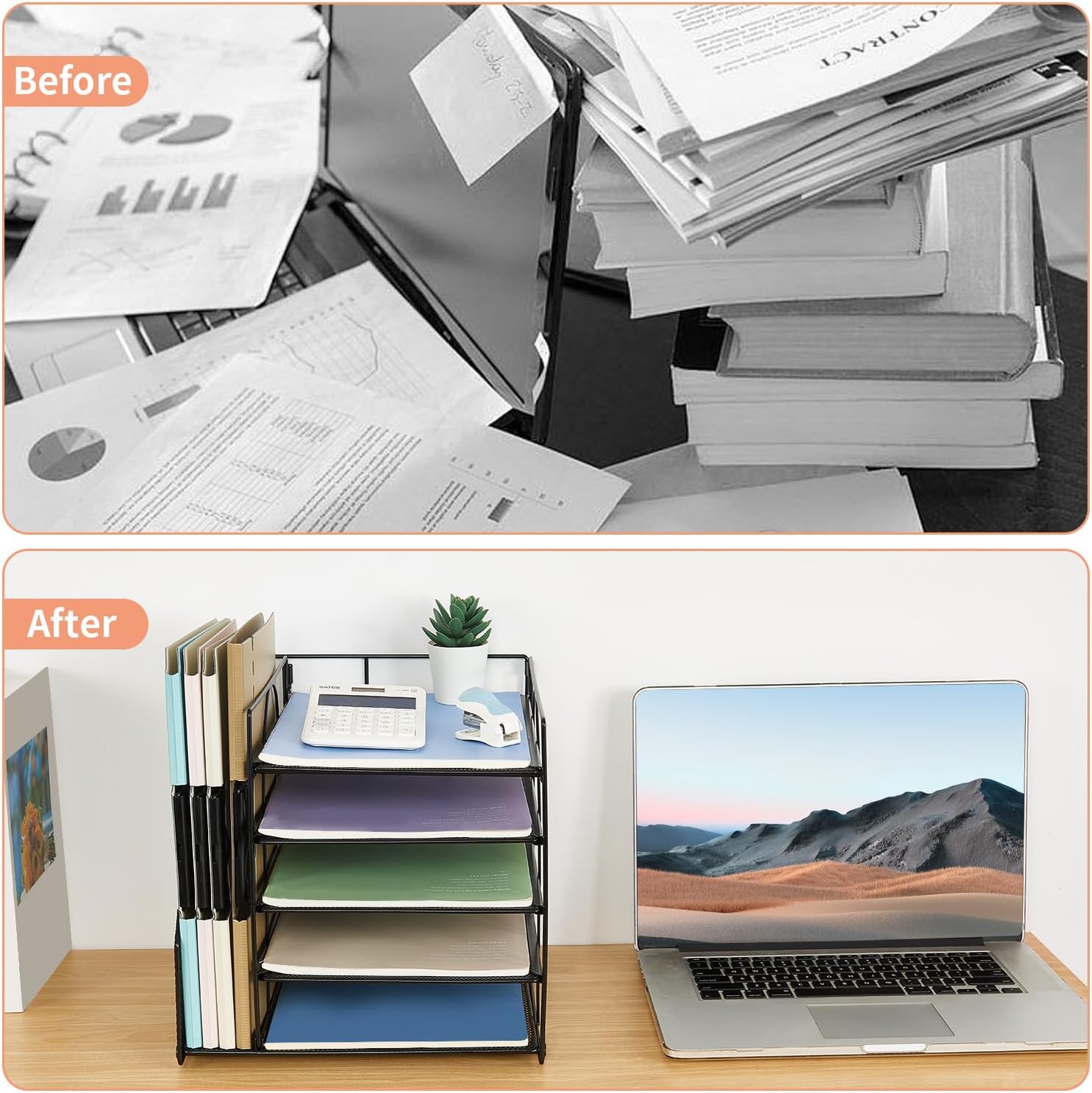 Desk Organizers and Accessories, 5-Tier Paper Letter Tray Organizer with File Holder, Desktop Organizer for Office