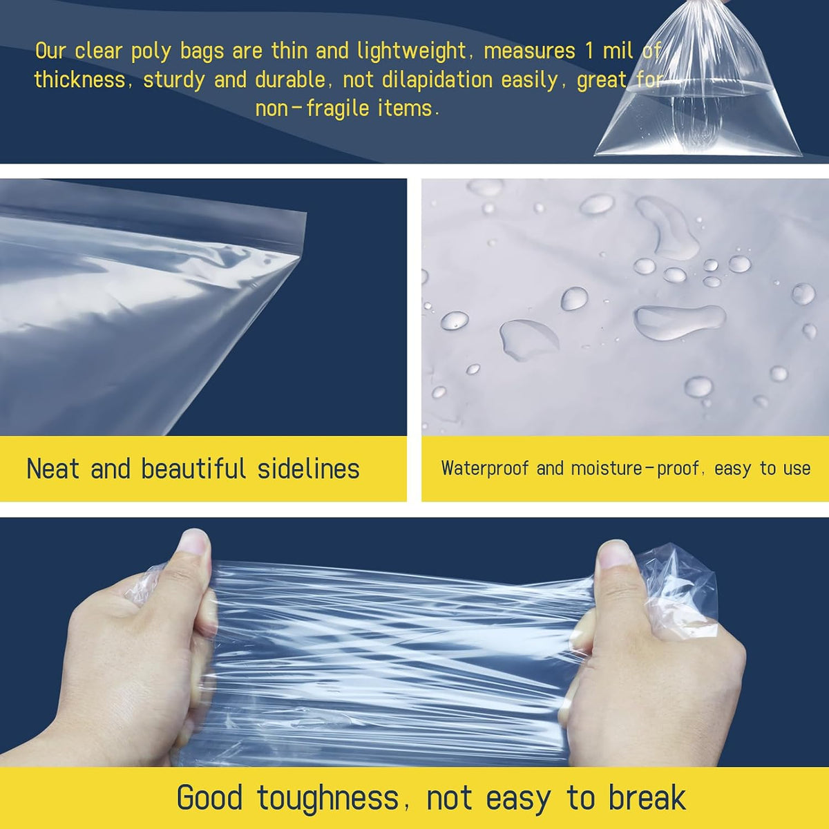 100 Pack 12 x 15 inch 1 Mil Clear Plastic Flat Poly Bags