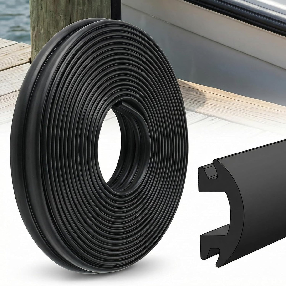 DaisyInner 50 ft Vinyl Rub Rail Insert, 1-3/16 x 1/2 Inch, Black