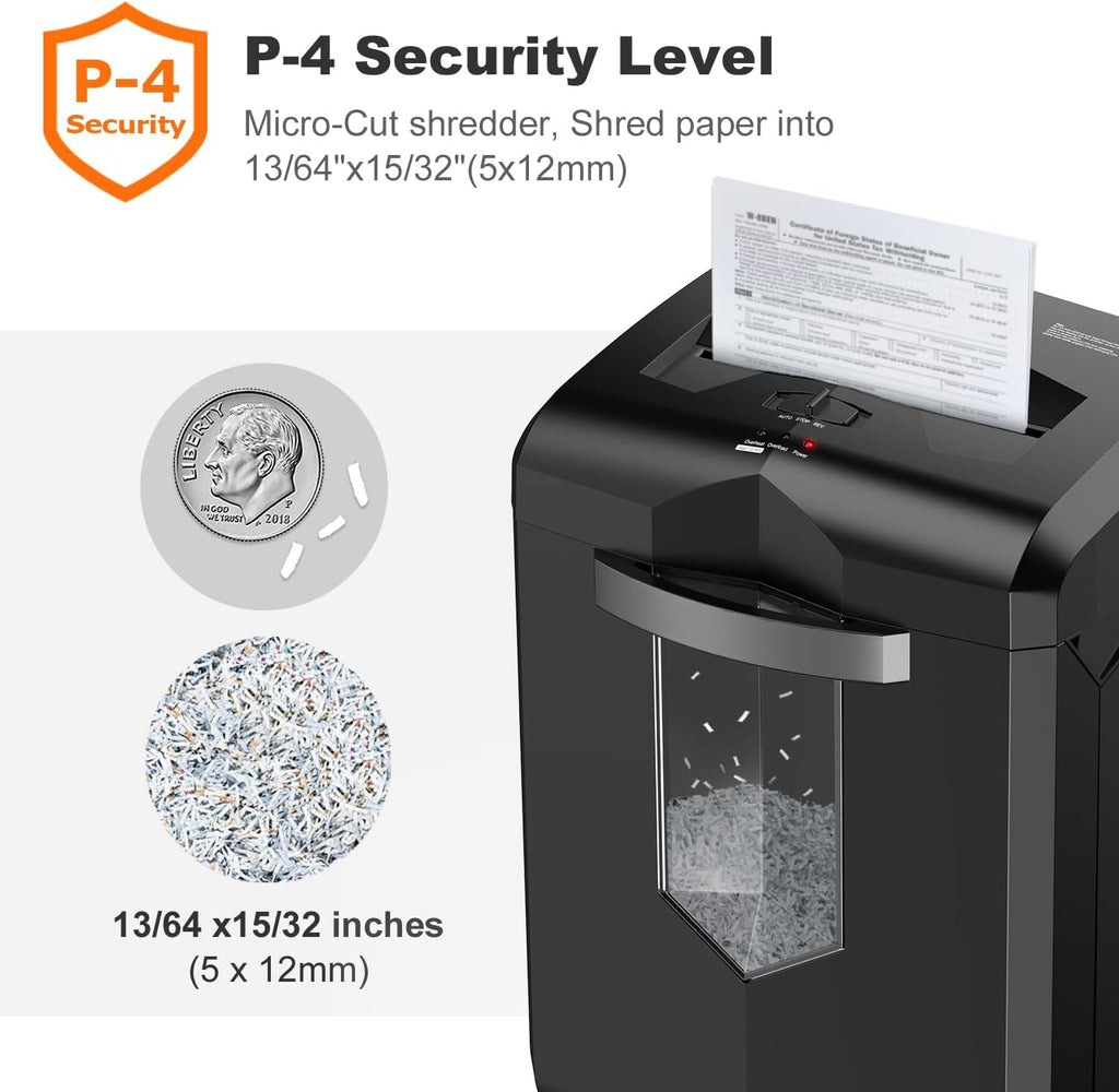 16-Sheet Micro-Cut 60-Min Run Paper Shredder Heavy Duty | Jam-Proof, P-4 Security Level, 62dB Ultra-quiet, 6-Gal Bin