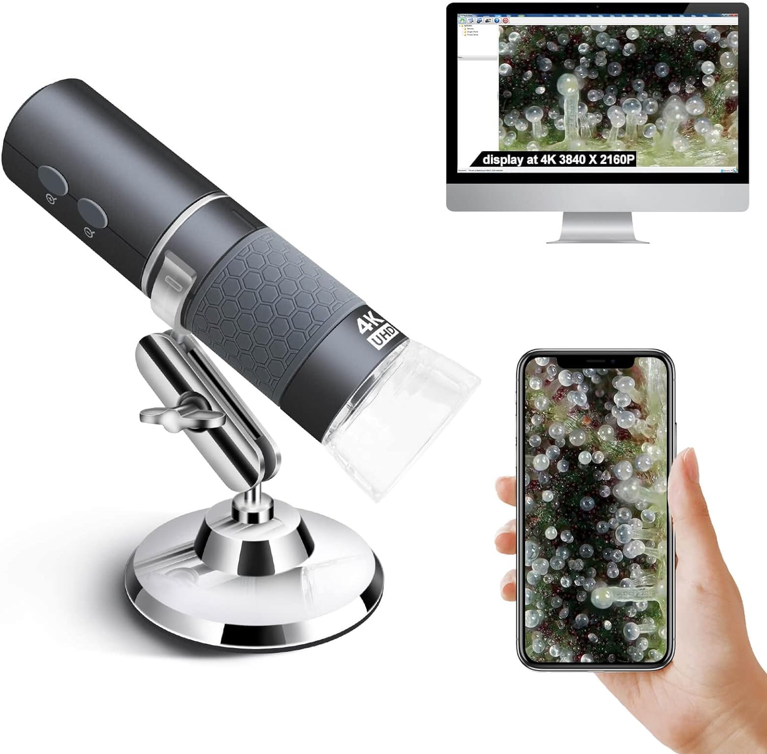 4K WiFi Microscope for iPhone Android PC, 50-1000X USB Digital Microscope Wireless Super HD Endoscope Camera