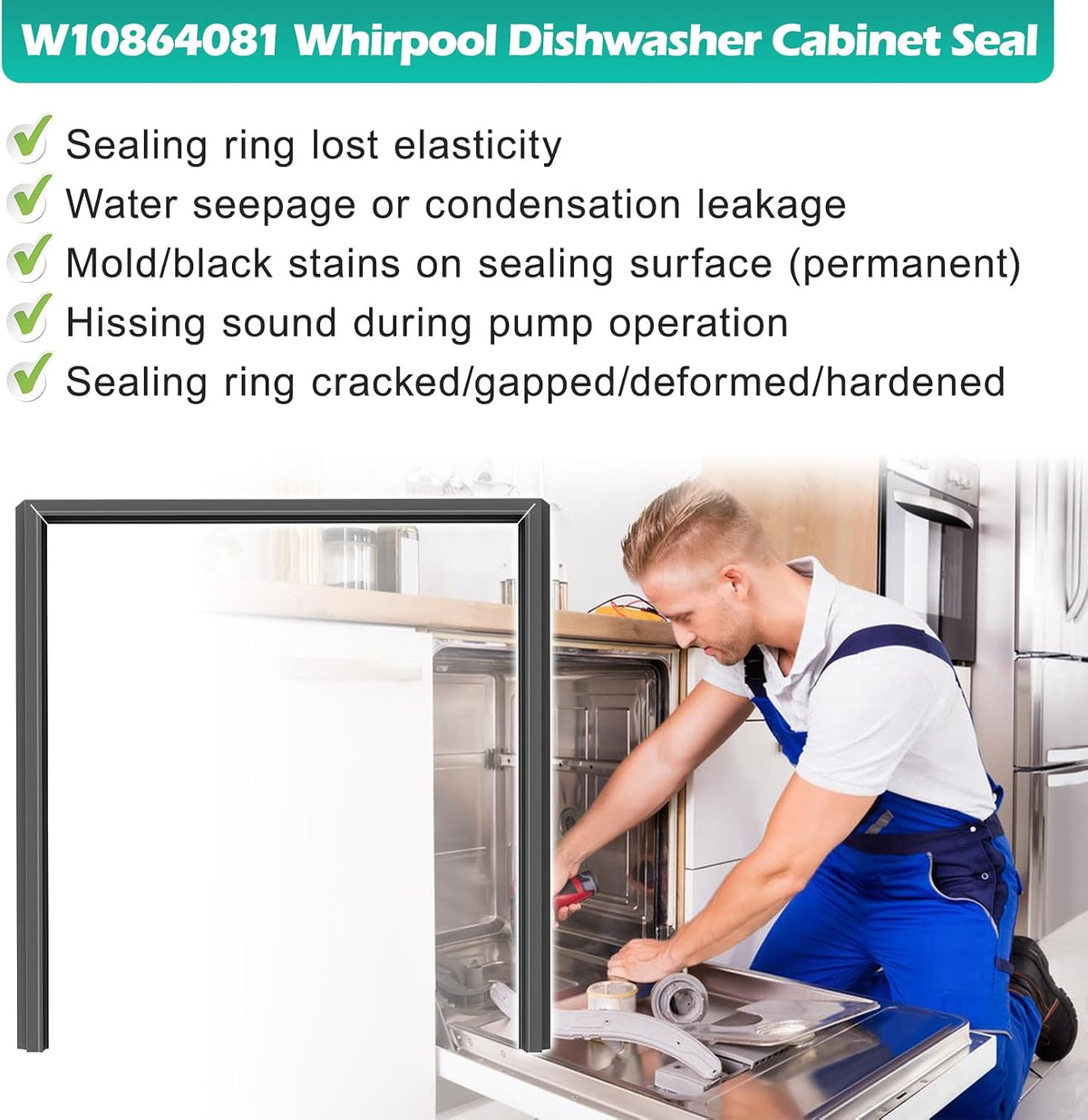 Upgraded W10864081 Dishwasher Door Gasket for Whirlpool Dishwasher Models WDTA50SAHZ0,KDFE104DSS3, KDFE204ESS1 W10179427, W10835073 Dishwasher Cabinet Seal for Kenmore Kitchen Aid Dishwasher