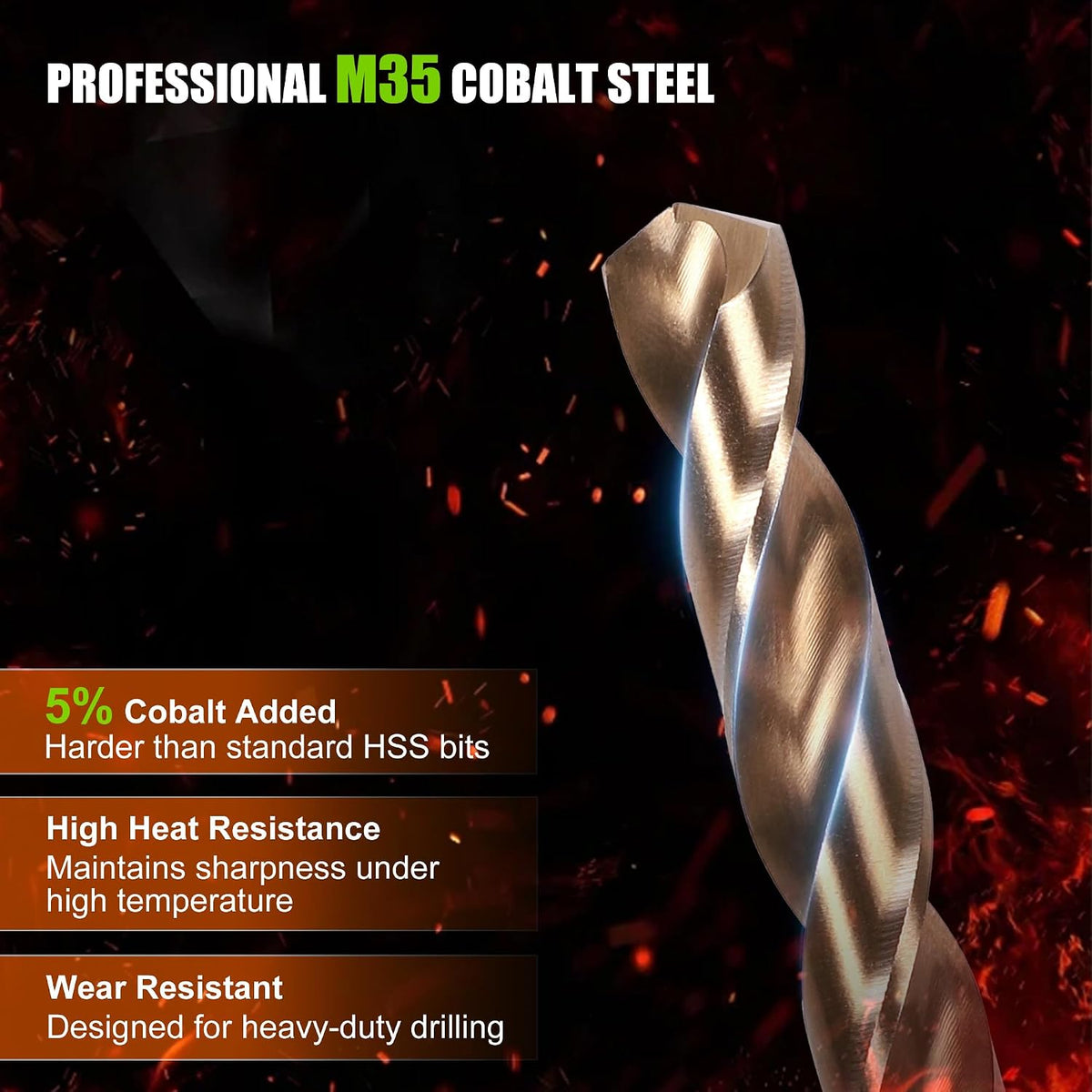 M35 Cobalt Drill Bit Set, 60PCS Number Size HSS Jobber Length Bits