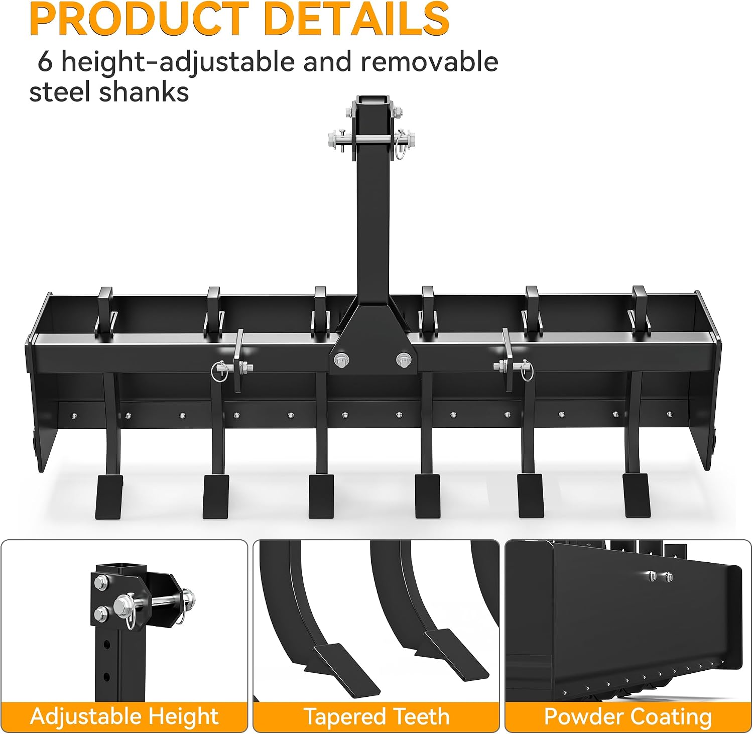 55" Three Point Box Scraper Heavy Duty Box Blade | Tractor Attachment for Category 0 & Category 1, with Adjustable