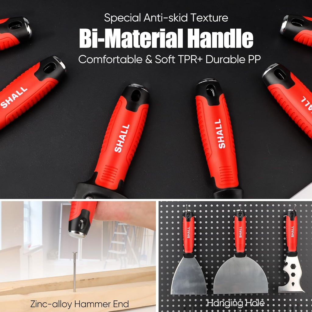Drywall Tool Kit, 7 Pcs Stainless Steel Set Includes Putty Knife, Taping Knife, Painter Scraper Tool & 12" Mud Pan