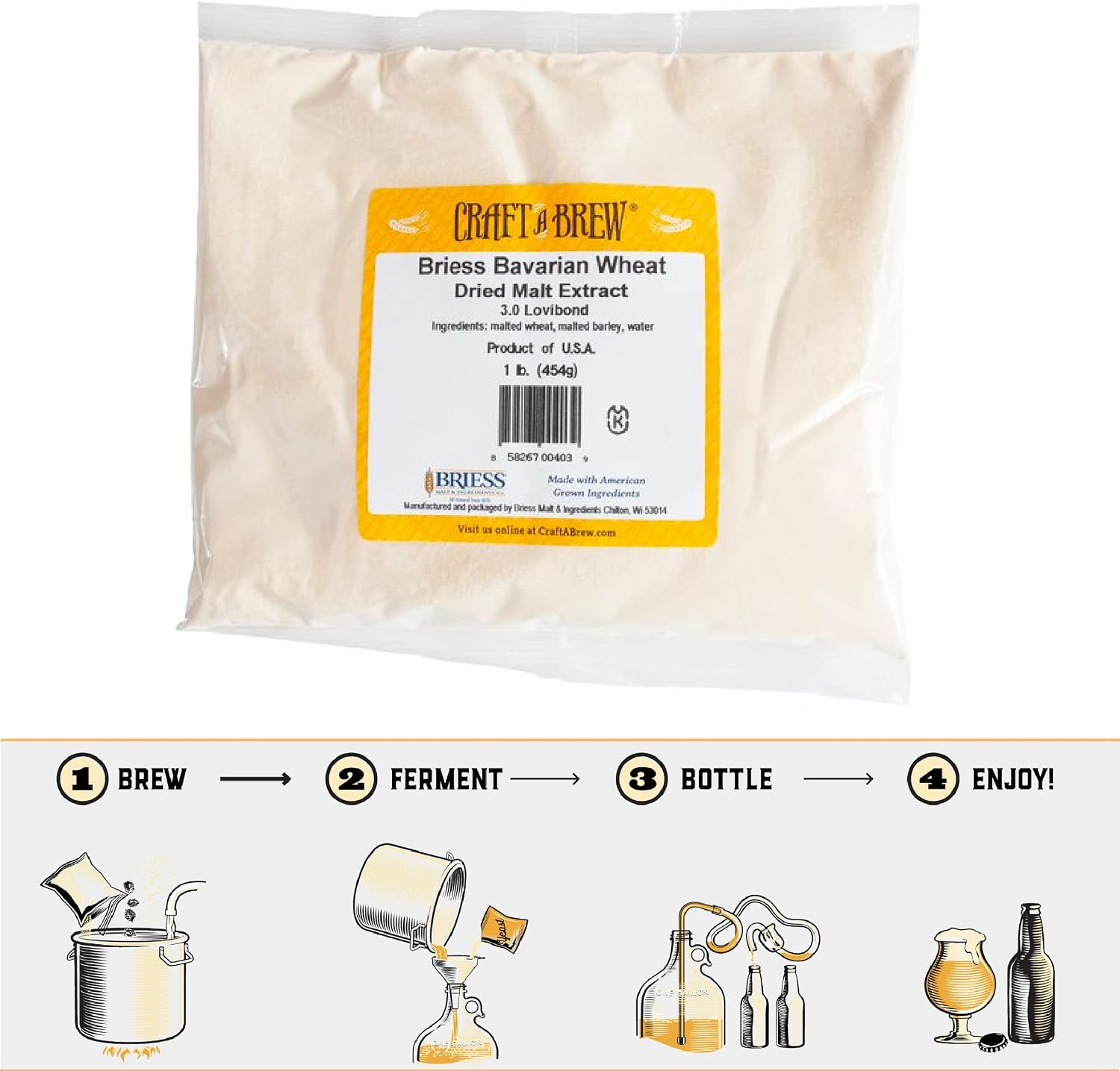 Dry Malt Extract for Brew Kit - All Purpose Base Extract - 1 Pound Bavarian Wheat - For Any Beer Style - Effective