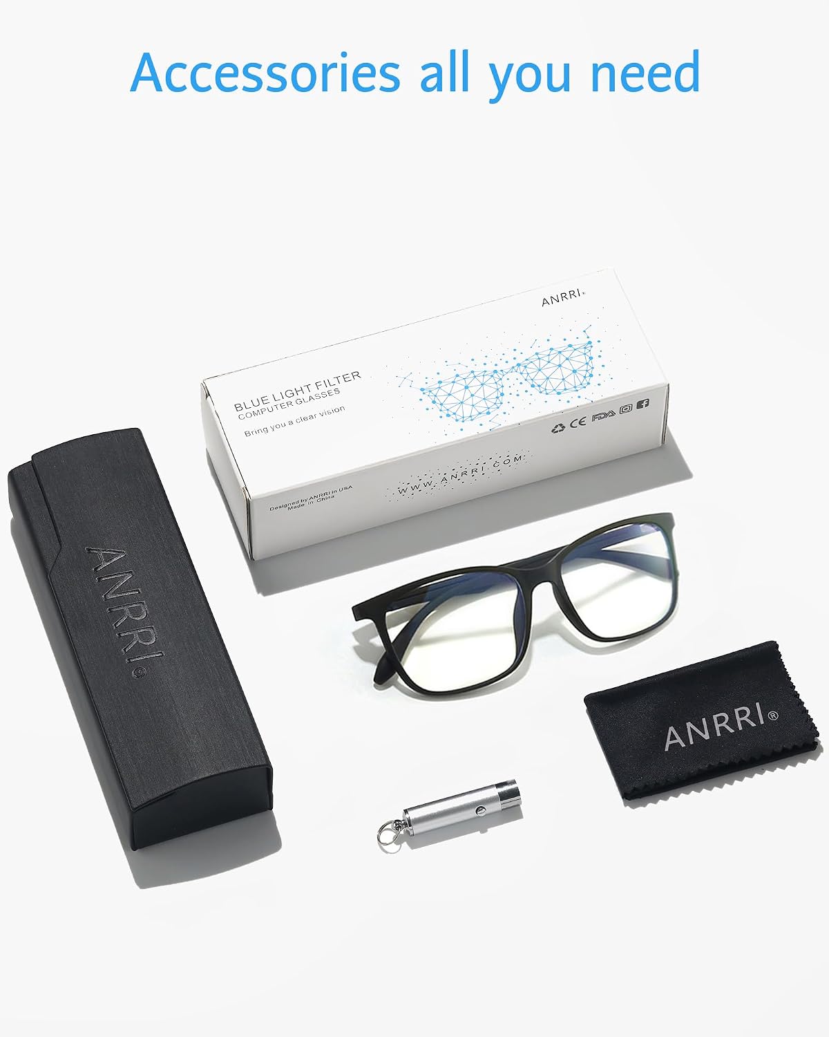 Blue Light Blocking Glasses, Anti Eyestrain Lens Lightweight Frame Eyeglasses, Black, Men/Women