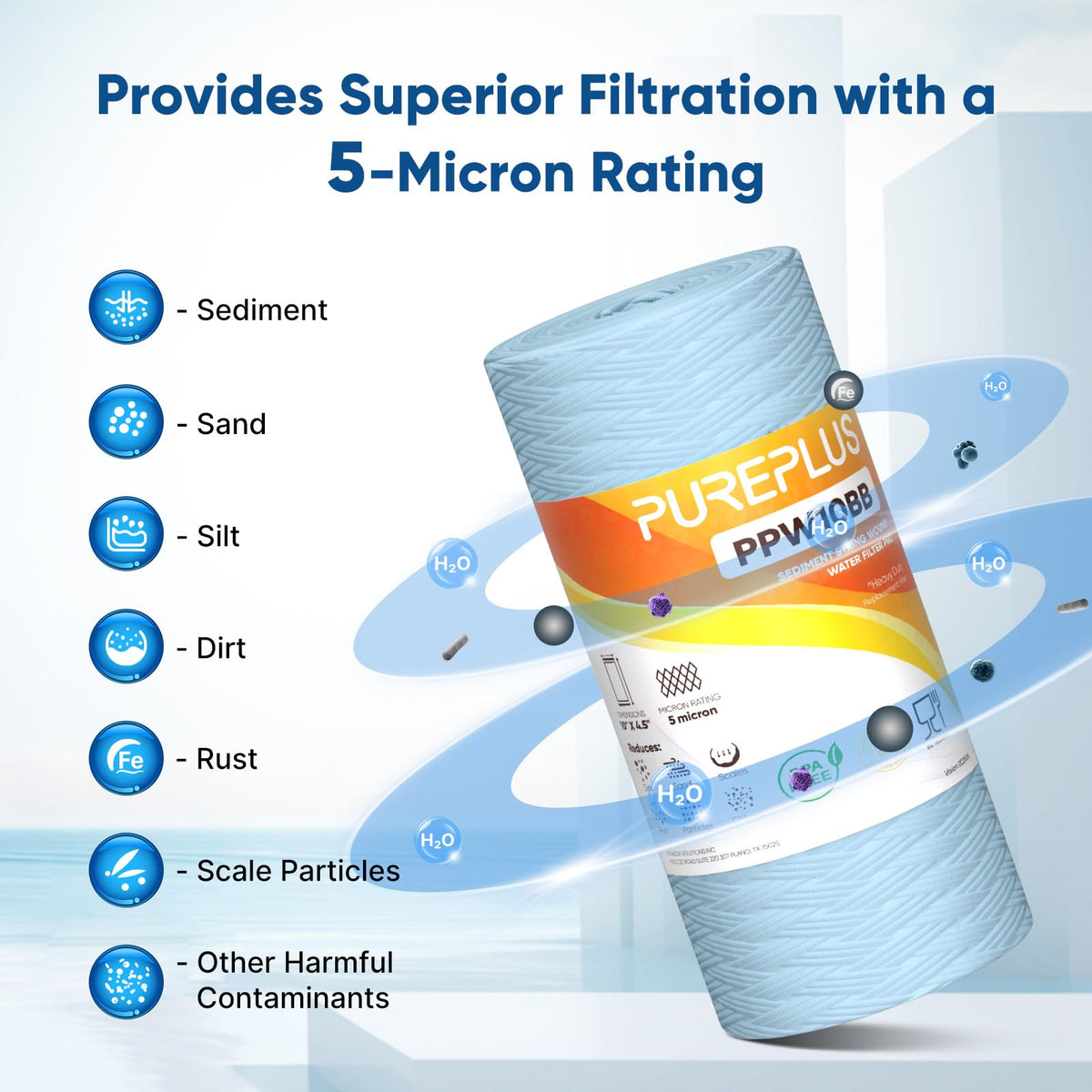 PUREPLUS 5 Micron 10 x 4.5 Whole House Water Filter for Well Water 3 Pack