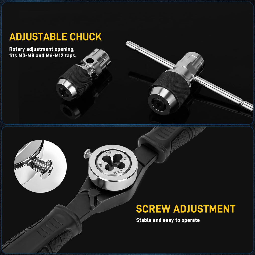 YIYEIE 8PC Ratcheting Tap Handle, 2-IN-1 Extendable Tap Wrench & Die Handle