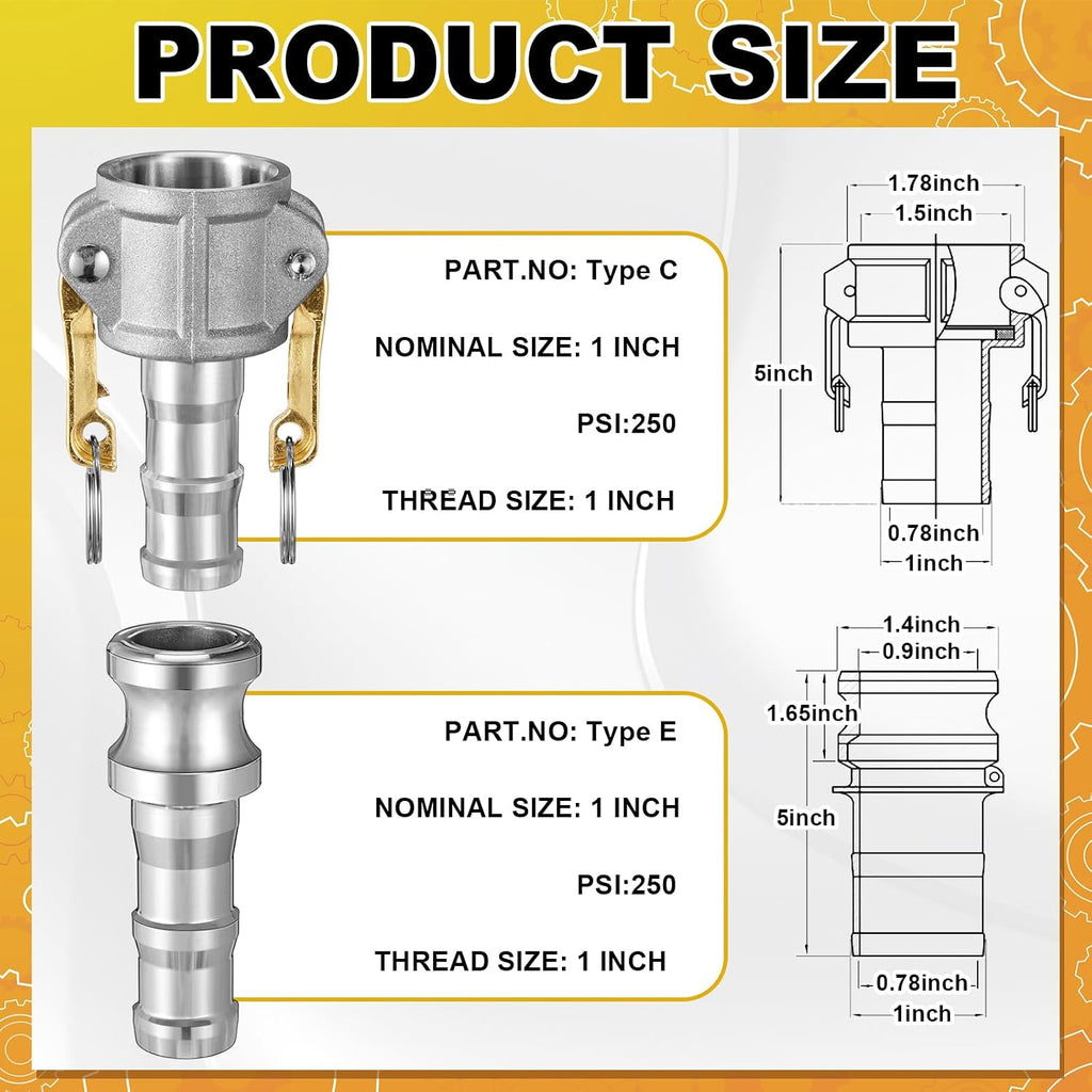 2 Set 1 Inch Camlock Fittings Type C&E