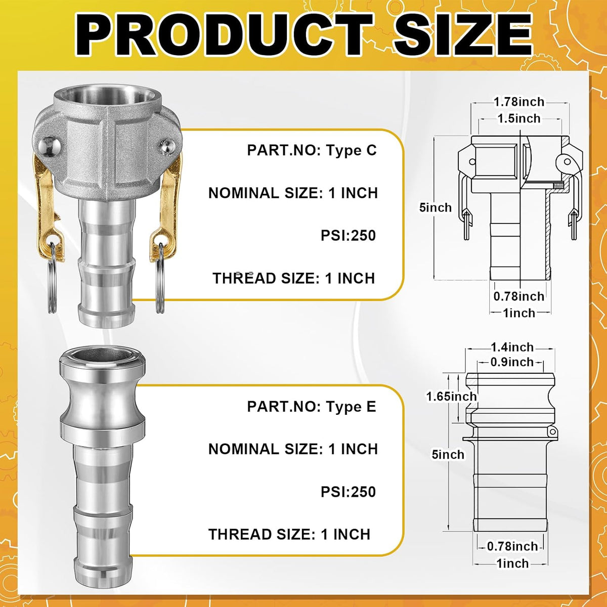 4 Set 1 Inch Camlock Fittings Type C&E