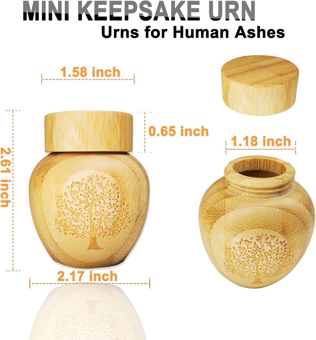 Mini Scattering Urns for Human Ashes Adult, Tree of Life Pattern Engraved Biodegradable Bamboo Urns, 2.1''x2.6''