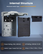 SURAIELEC 60 Amp Fused AC Disconnect Box, Pull-Out Switch, UL Listed