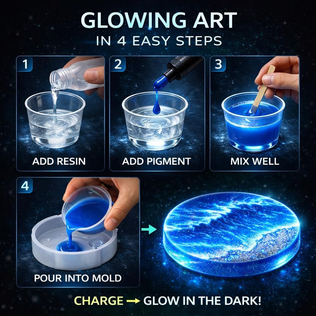Glow in the Dark Pigment Paste for Epoxy Resin, 16 Colors, Ultra-Concentrated Resin Pigment Set, Long-Lasting Glow