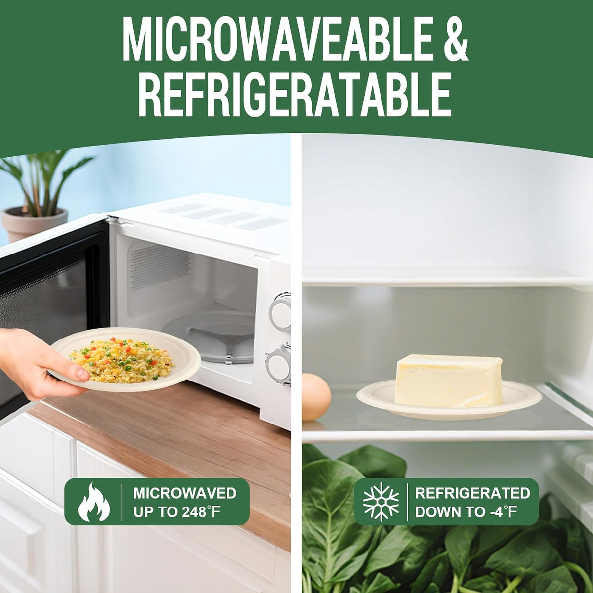 Compostable Paper Plates, 7 inch & 9 Inch, 50 Pack