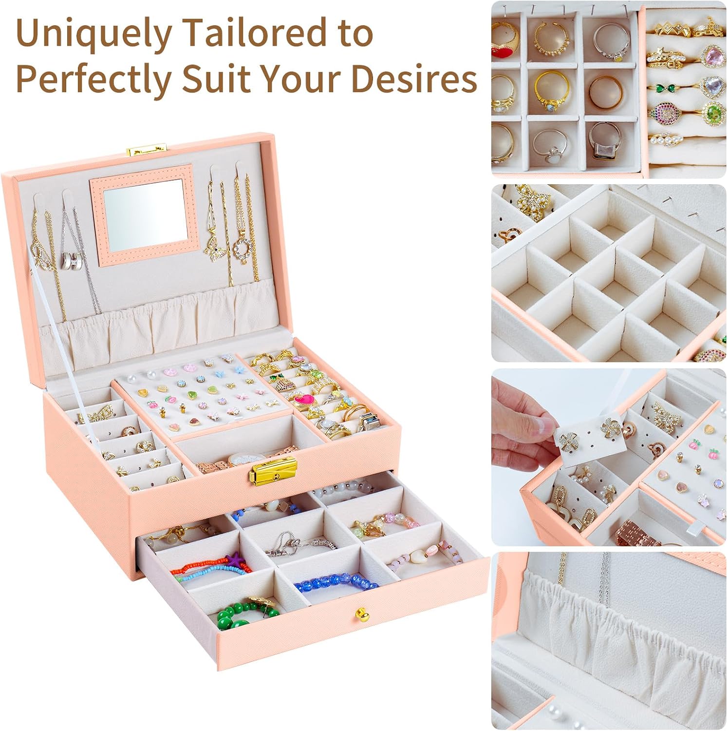 Jewelry Box, 2 Layer Jewelry Organizer with Velvet Earring Organizer, Jewelry Holder Organizer Travel, White Jewelry