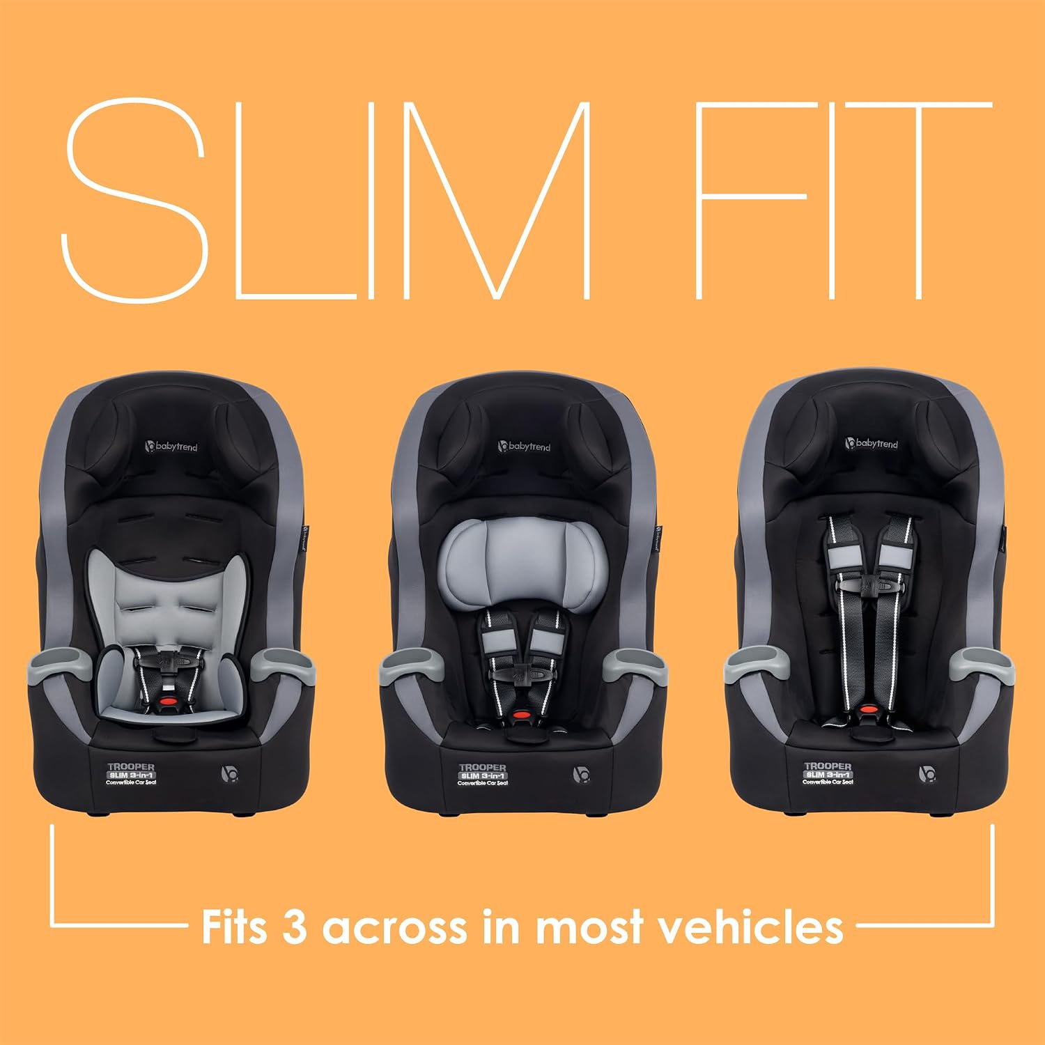 Trooper Slim 3-in-1 Convertible Car Seat, Dash Black – Slim Fit, 3-in-1 Growth Modes, Lightweight Design, Adjustable