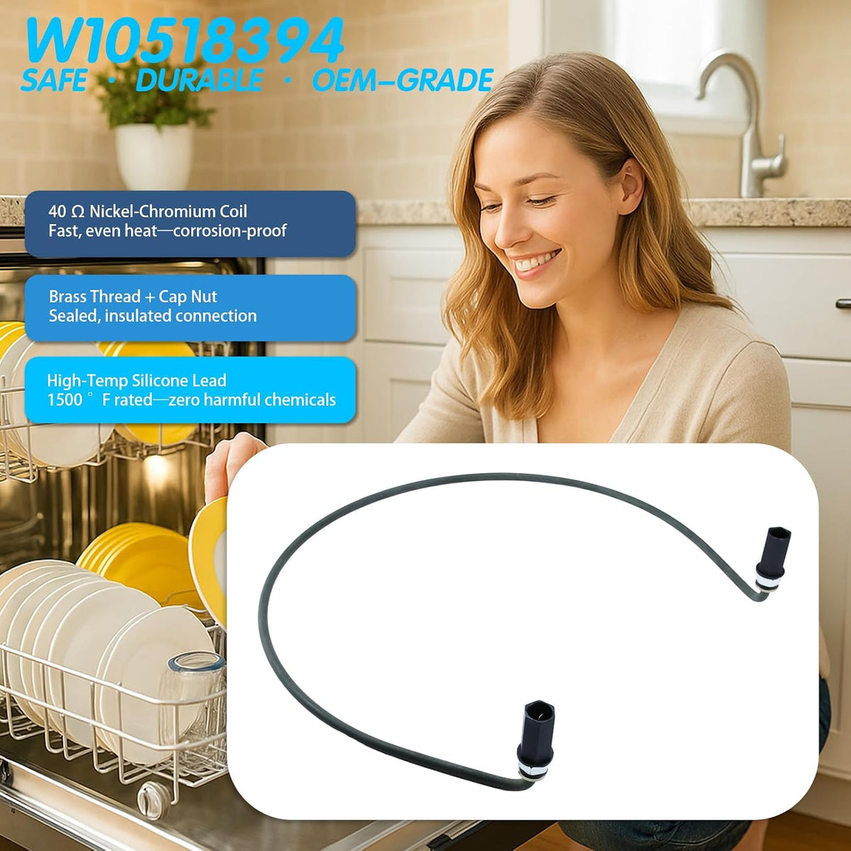 W10518394 W10441445 Dishwasher Heating Element for Whirlpool Kenmore Maytag