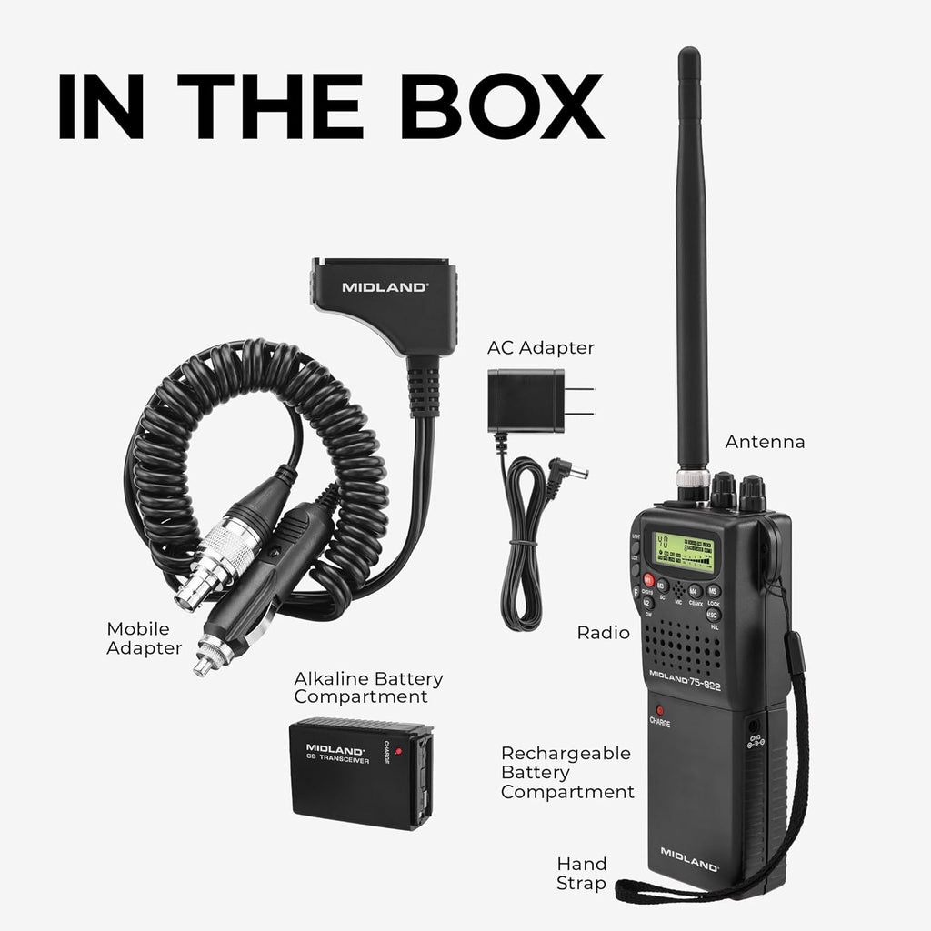 75-822 Handheld CB Radio & Mobile CB Radio – Walkie Talkie with 40 Channels, NOAA Weather Alerts, Long Range