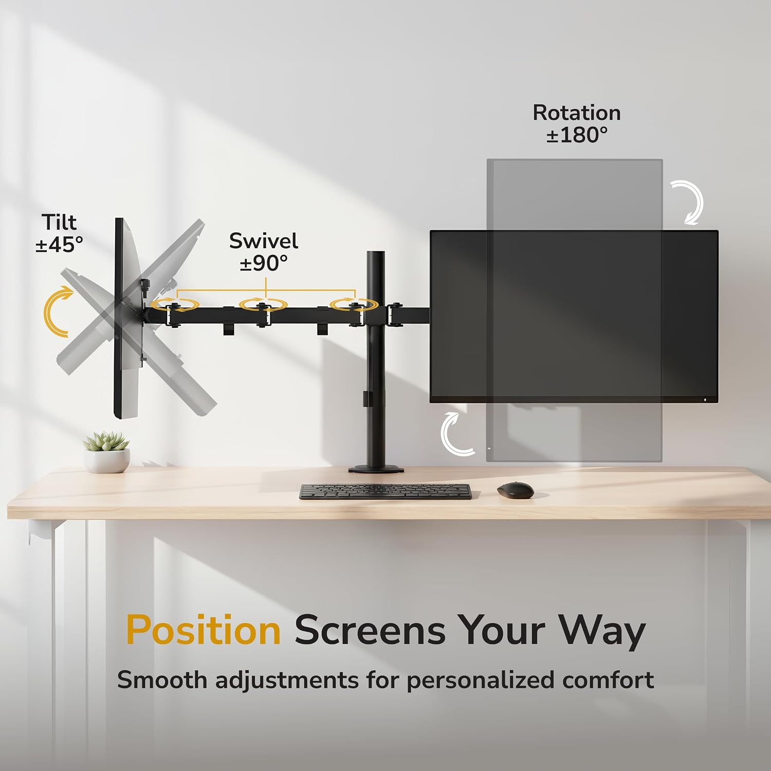 Mount-It Dual Monitor Arm, Heavy Duty Desk Mount for 2 Screens 13-32 in | Up to 19.8 lbs Each, Full Motion Tilt
