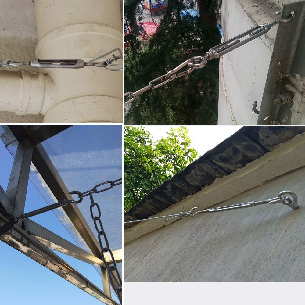 M4 Hook & Eye, C to O Turnbuckle 304 Stainless Steel, Hardware Kit for Wire Rope Tension, for Sun Shade, Tent
