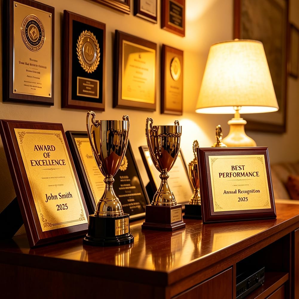 4Pcs DIY Blank Award Plaque 7.8 x 5.8 Inch Certificate Display Plaque Certificate Frame Holder Wooden Trophy Gift for