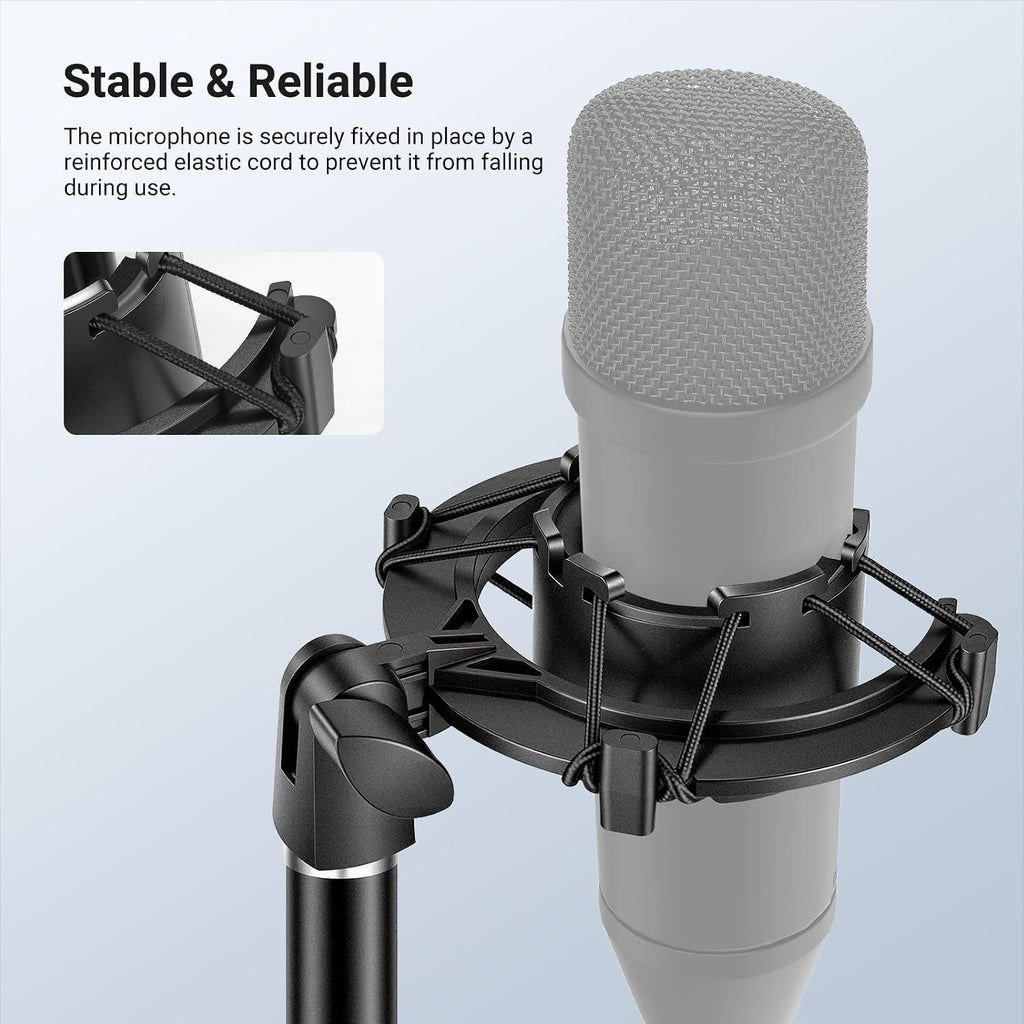Microphone Shock Mount, Mic Holder for Stand & Boom Arm with Elastic Ropes & 3/8" to 5/8" Screw Adapter, Fits Mics of