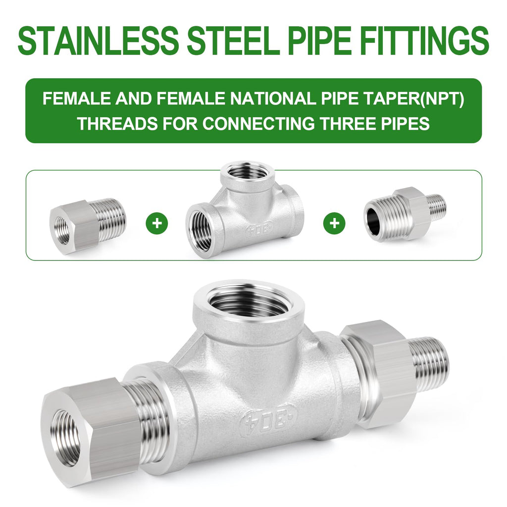 TAISHER 5pcs 304 SS Tee Pipe Fitting, 1-1/4" NPT Female 3 Way Connectors