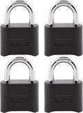 Combination Padlock Weather Resistant Lock Black 4-Pack 178EC4 | Resettable Combination Lock For Gym Lockers, Gates