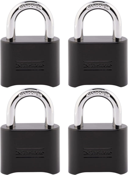 Combination Padlock Weather Resistant Lock Black 4-Pack 178EC4 | Resettable Combination Lock For Gym Lockers, Gates