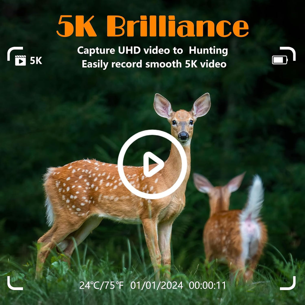 5K Trail Camera, WIFI 60MP Camera, 64GB SD Card, APP Control, Night Vision for Outdoor, Monitoring Game Cameras for