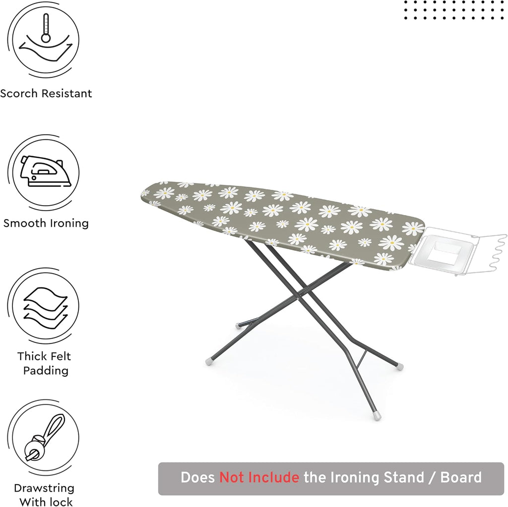 Ironing Board Cover and Pad, Thick Felt 42"x14" | Daisy Grey, 100% Cotton Surface | Scorch & Stain Resistant | Heavy